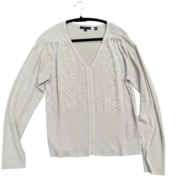 BCBG Max Azria Beige Silk Blend Embroidered Cardigan XL - Picture 1 of 8